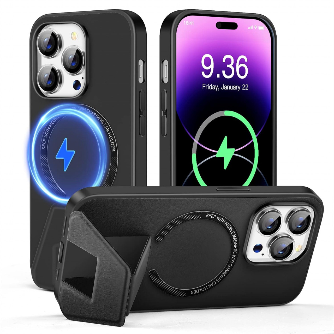 Husa magnetica pentru iPhone 14 MAX UNDEUX, piele PU, negru, 6,7 inchi