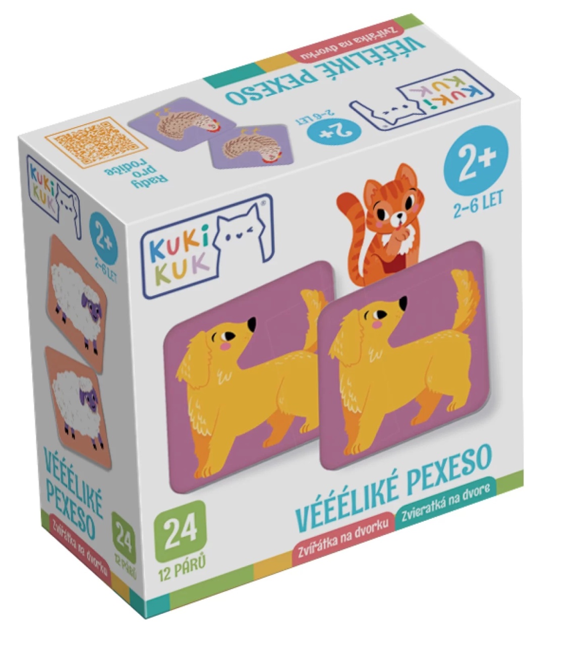 Joc educational pentru copii, Animale Memo, KuKiKuk Efko, 24 perechi, 12 piese mari, carton gros, animatii colorate haioase, varsta 2-6 ani