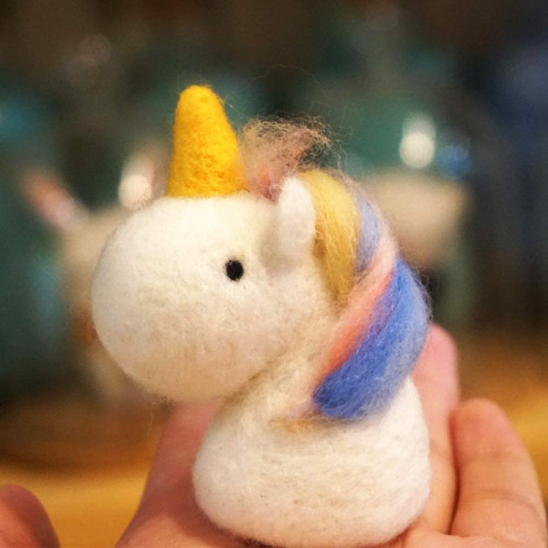 Kit de accesorii pentru impletit Wool Queen, model unicorn, lana/metal/spuma, multicolor, 9 piese