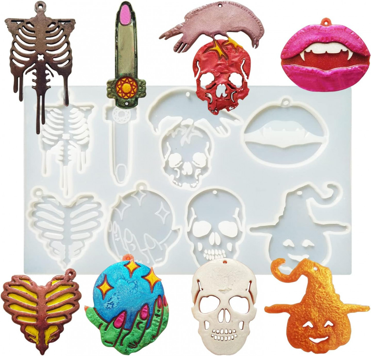 Kit pentru brelocuri de Halloween VERWIN, silicon/metal, alb/argintiu