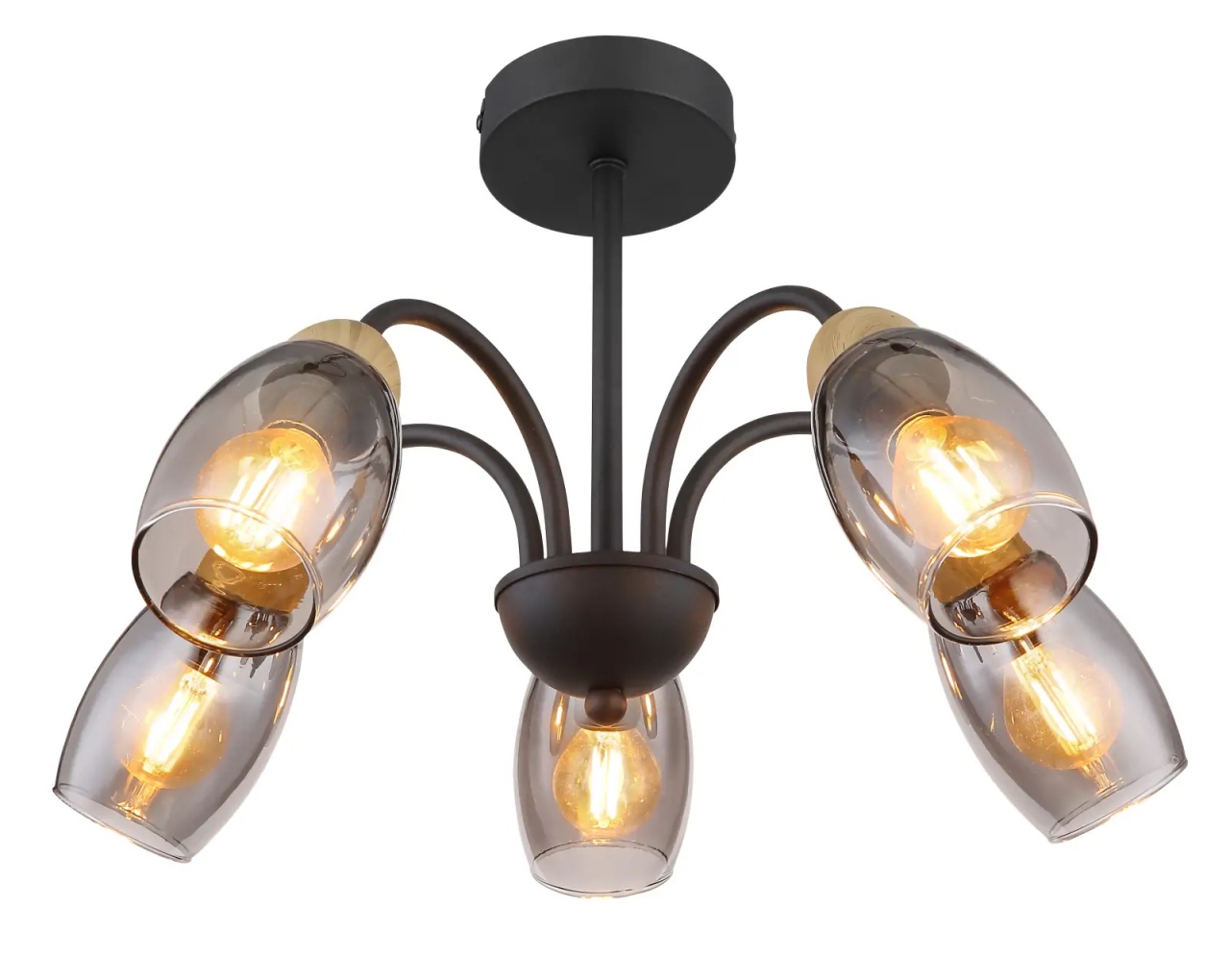 Lustra Globo Lighting Gerly, 5xE14, fumuriu-lemn natur-negru