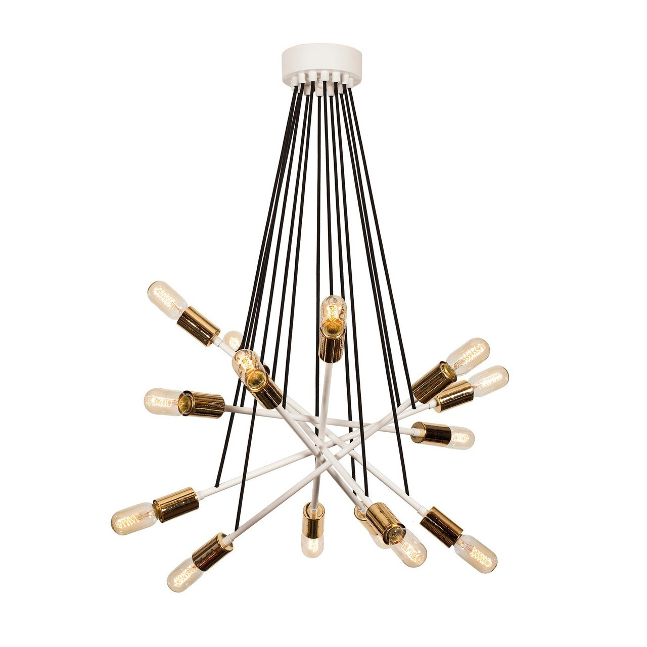Lustra tip pendul Galligan, 14 lumini, metal, alb/negru/auriu, 52 x 60-93 cm