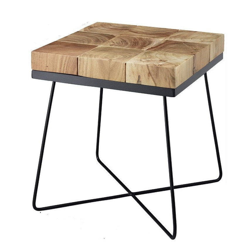 Masa laterala Brockton, lemn masiv/metal, negru/natur, 51 x 45 x 45 cm chilipirul-zilei.ro/ imagine model 2022