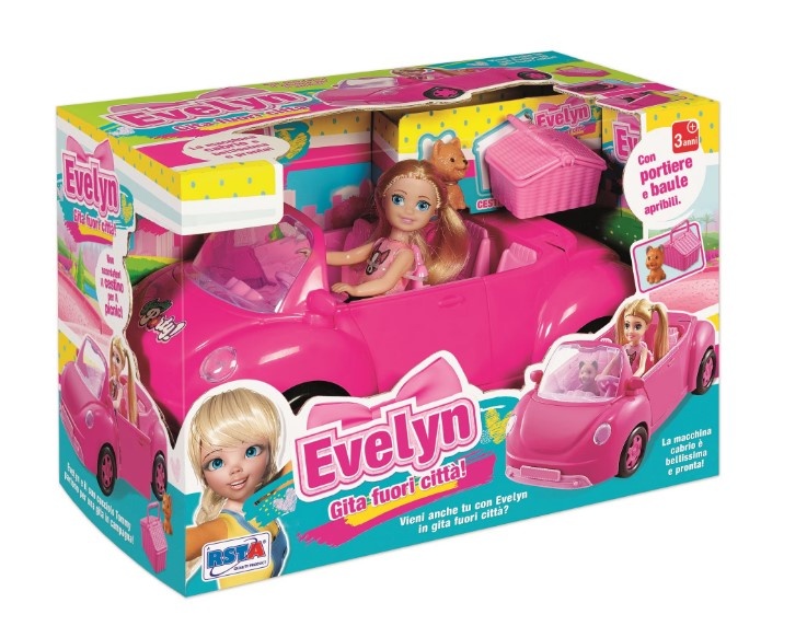 Masinuta decapotabila roz pentru fetite, RS Toys cu papusa si animal de companie, cos picnic inclus