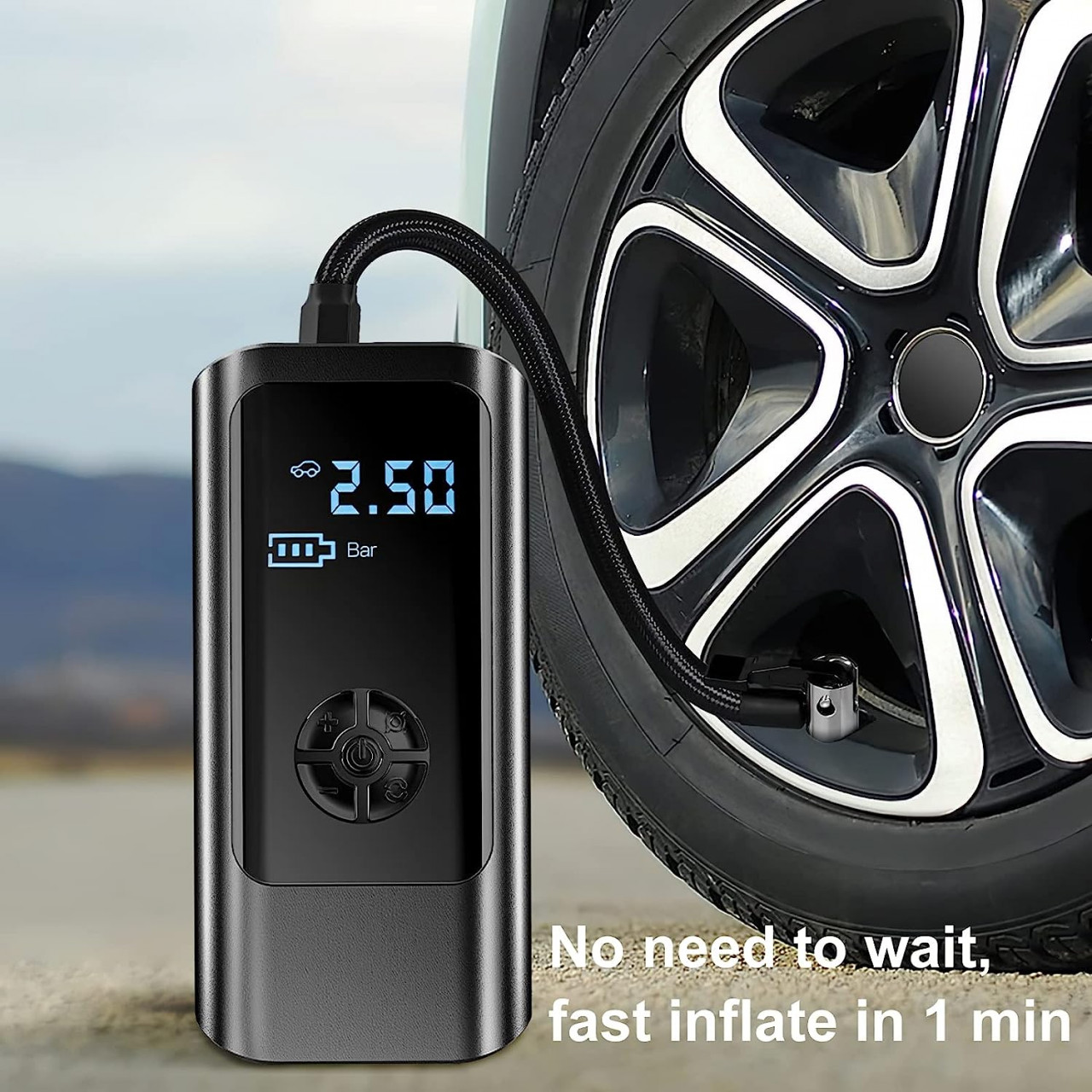 Poze Mini pompa electrica cu afisaj digital HENSHOW, reincarcabila, LED, negru