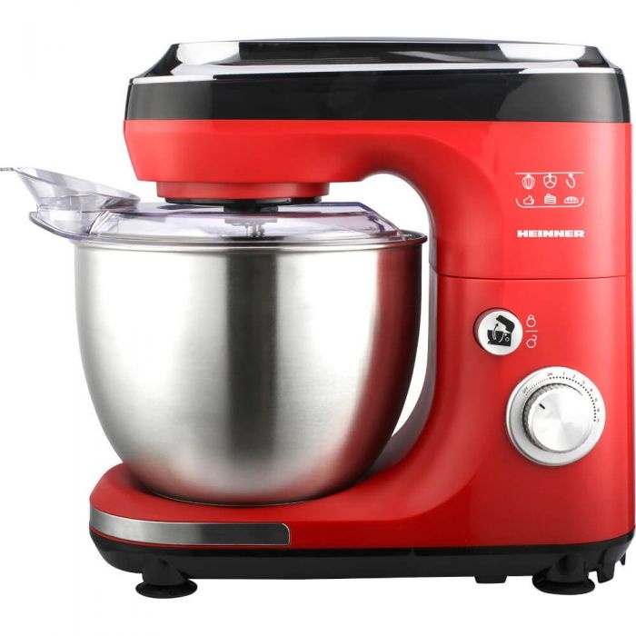 Mixer planetar Heinner HPM-600RD, RESIGILAT, GARANTIE 1 AN, 600 W, miscare eliptica, bol inox 5 L, tel, paleta si carlig din aluminiu turnat,