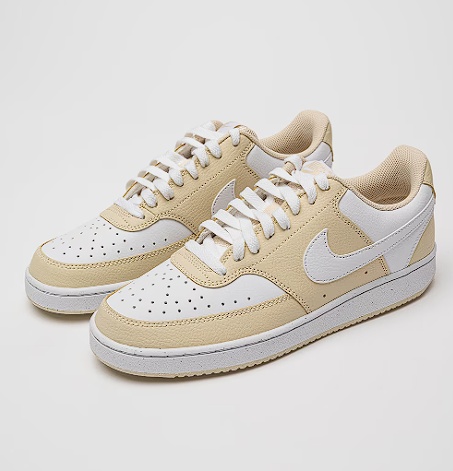 Nike, Pantofi sport Court Vision de piele ecologica, Alb, Bej deschis, 41.5, Resigilat, Grad A