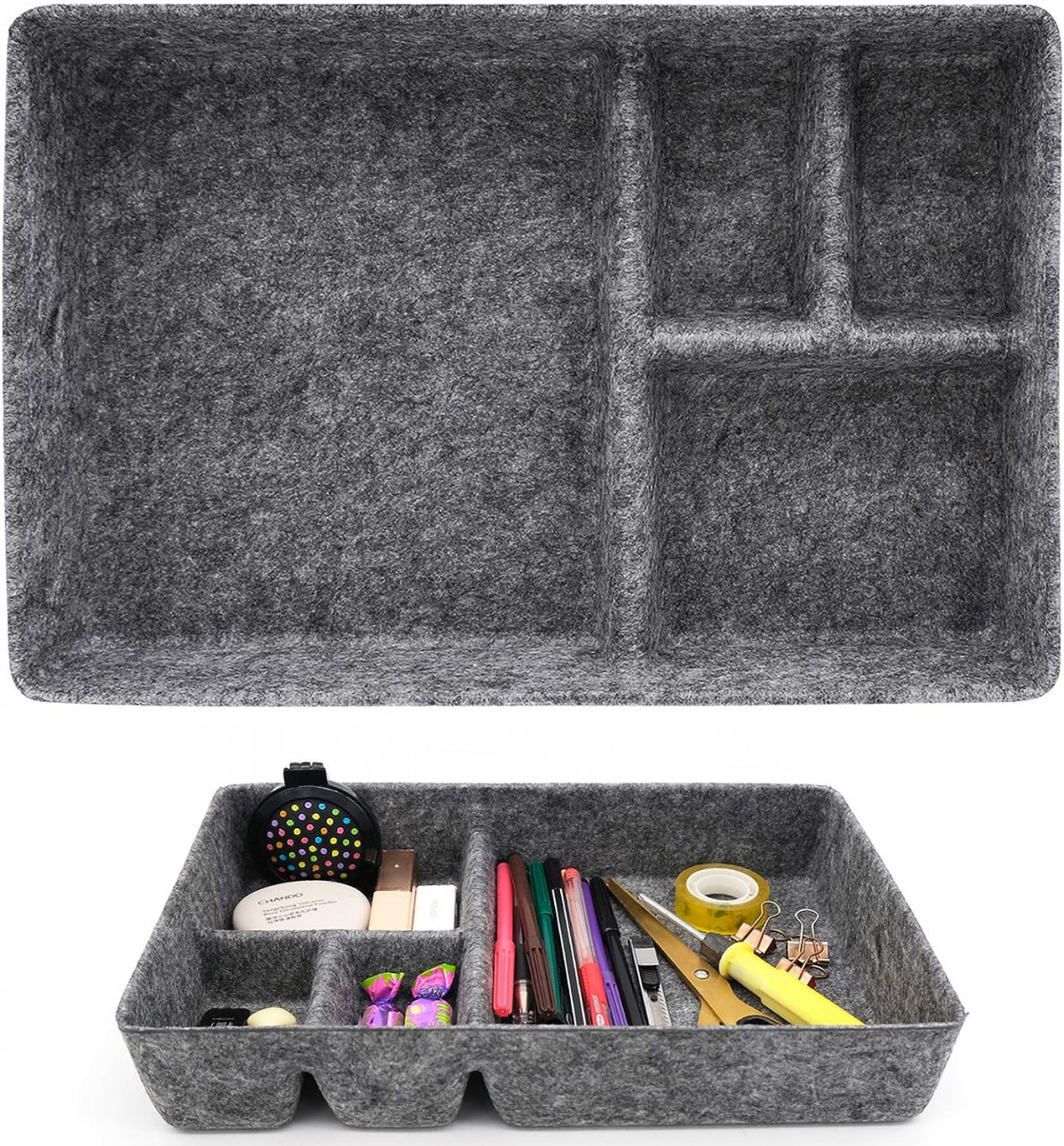 Organizator pentru birou Anbobo, acril/pasla, gri inchis, 31 x 20,5 x 5,8 cm