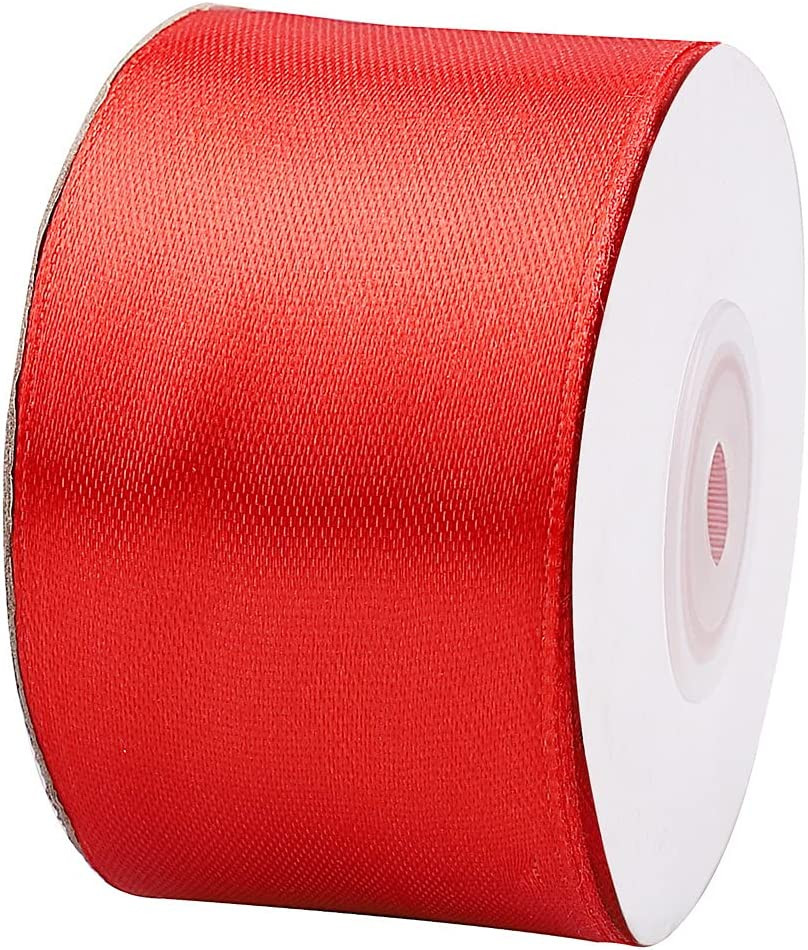 Panglica de satin Nuoshen, poliester, rosu, 25 m x 4 cm