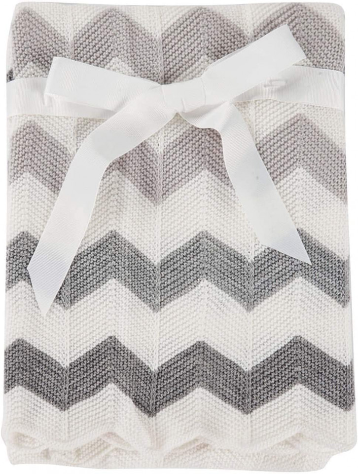 Patura tricotata pentru copii VIVILINEN, fibra poliacrilica, alb/gri, 76 x 102 cm