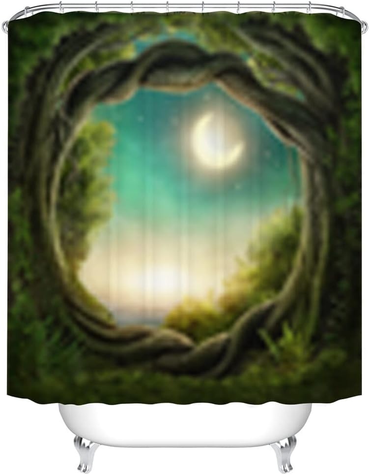Perdea pentru dus, poliester, verde inchis/albastru, 180 x 180 cm