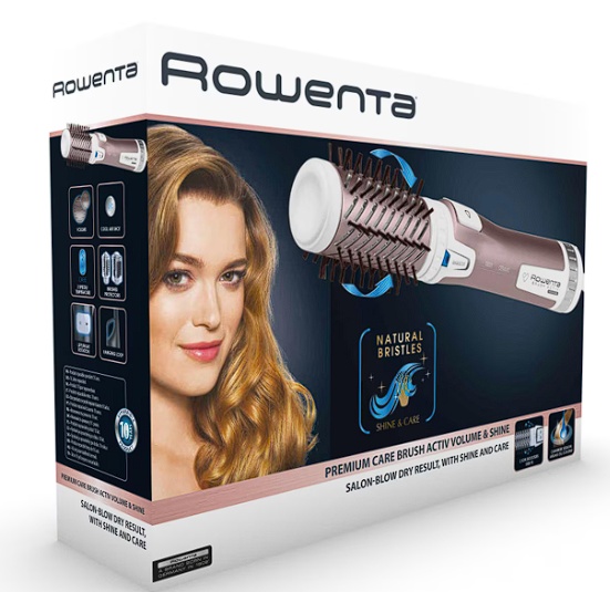 Perie rotativa Rowenta Brush Activ\' Premium Care CF9540F0, 1000W, 2 trepte, 2 viteze, ionizare, 2 perii, Cashmere Keratin, invelis ceramic, Roz,