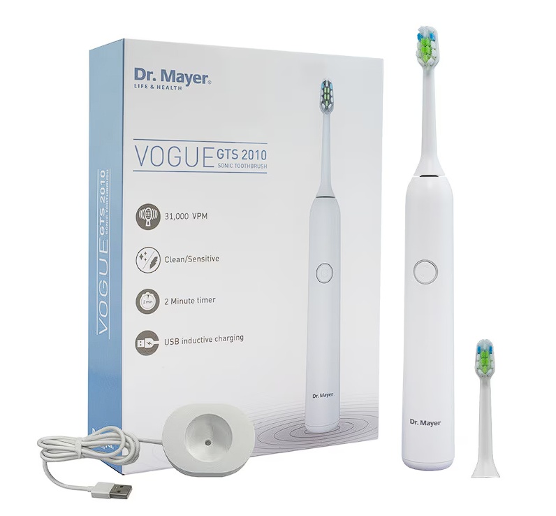 Periuta electrica sonica GTS2010 Dr. Mayer, Alb, 31000 rotatii/min, silentioasa, 2 moduri de curatare (Curatare, sensibil), Incarcare USB, 2 capete