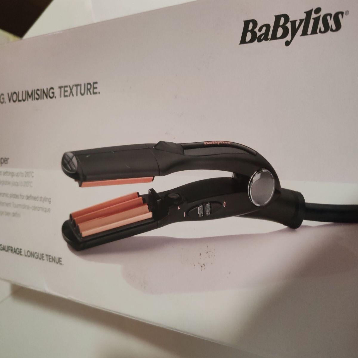 Placa pentru creponat parul BaByliss 2165CE, 210 °C, Turmalina-Ceramica, Negru, Resigilat, Grad A