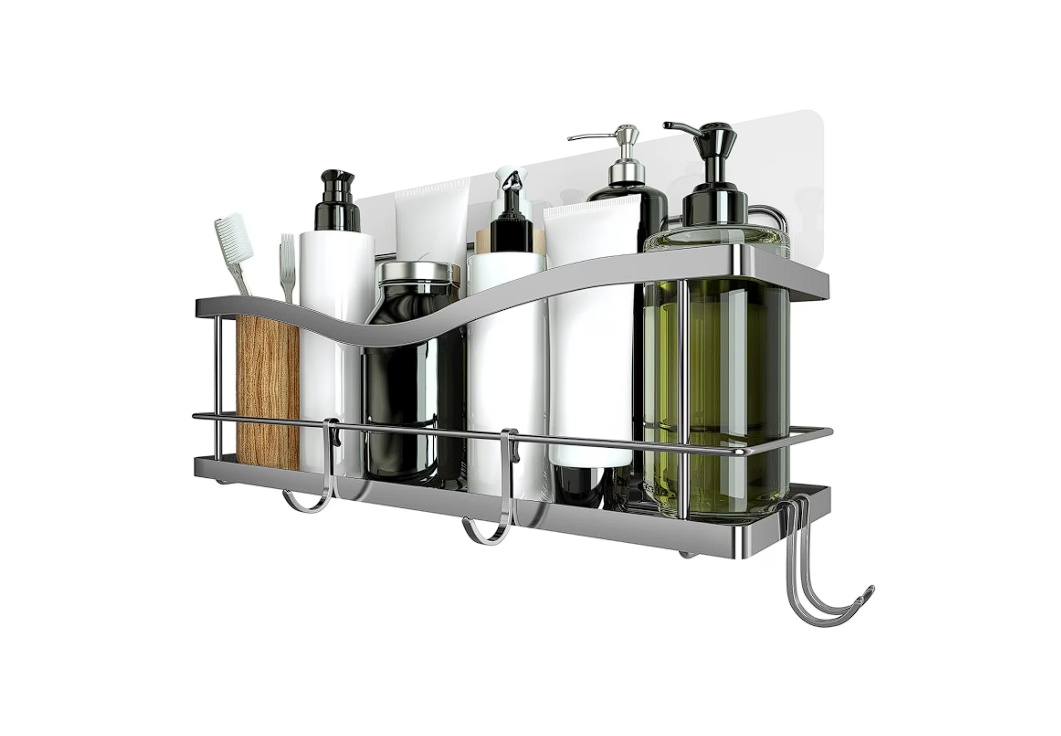 Raft de dus KincMax, din otel inoxidabil, montare fara gaurire, argintiu, 32x13x14 cm, Resigilat, Grad A