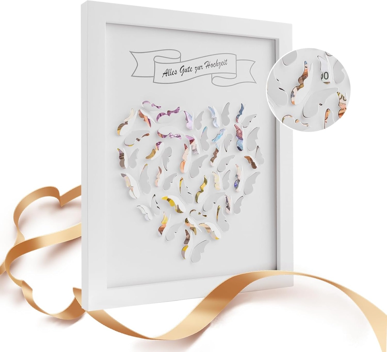 Rama pentru bani Finabol, lemn/plexiglas, alb/maro, 20 x 25 x 2 cm