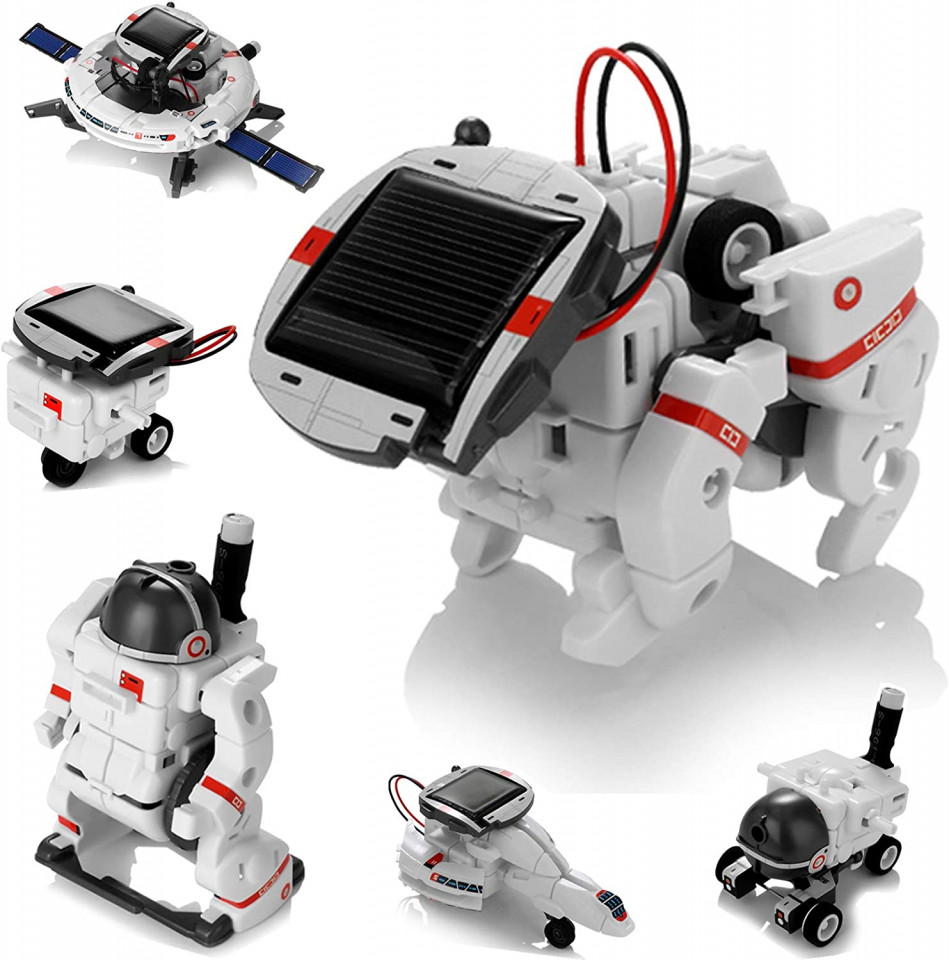 Robot educational cu incarcare solara 6 in 1 Batlofty, ABS, alb/negru/rosu, 24 x 18 x 6,3 cm Pret Redus chilipirul-zilei pret redus imagine 2022