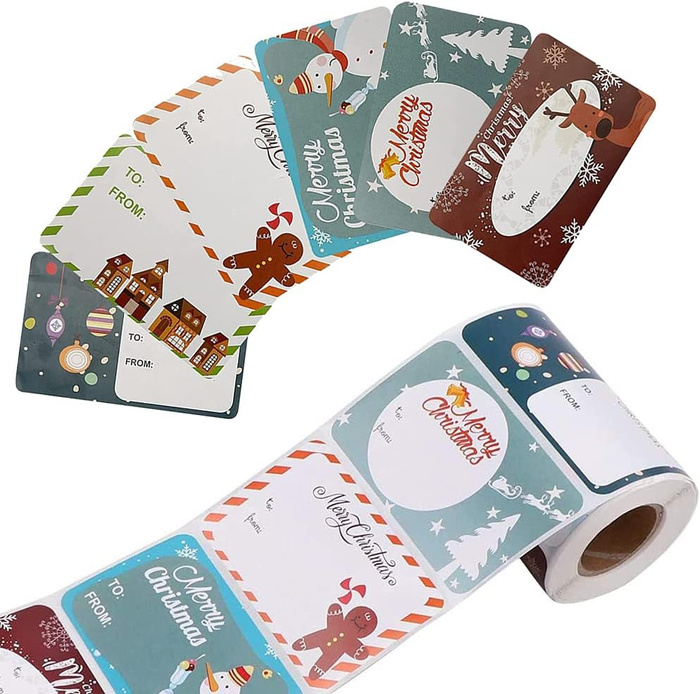 Rola cu 250 etichete pentru Craciun MEZHEN, hartie, multicolor, 8 x 5 cm