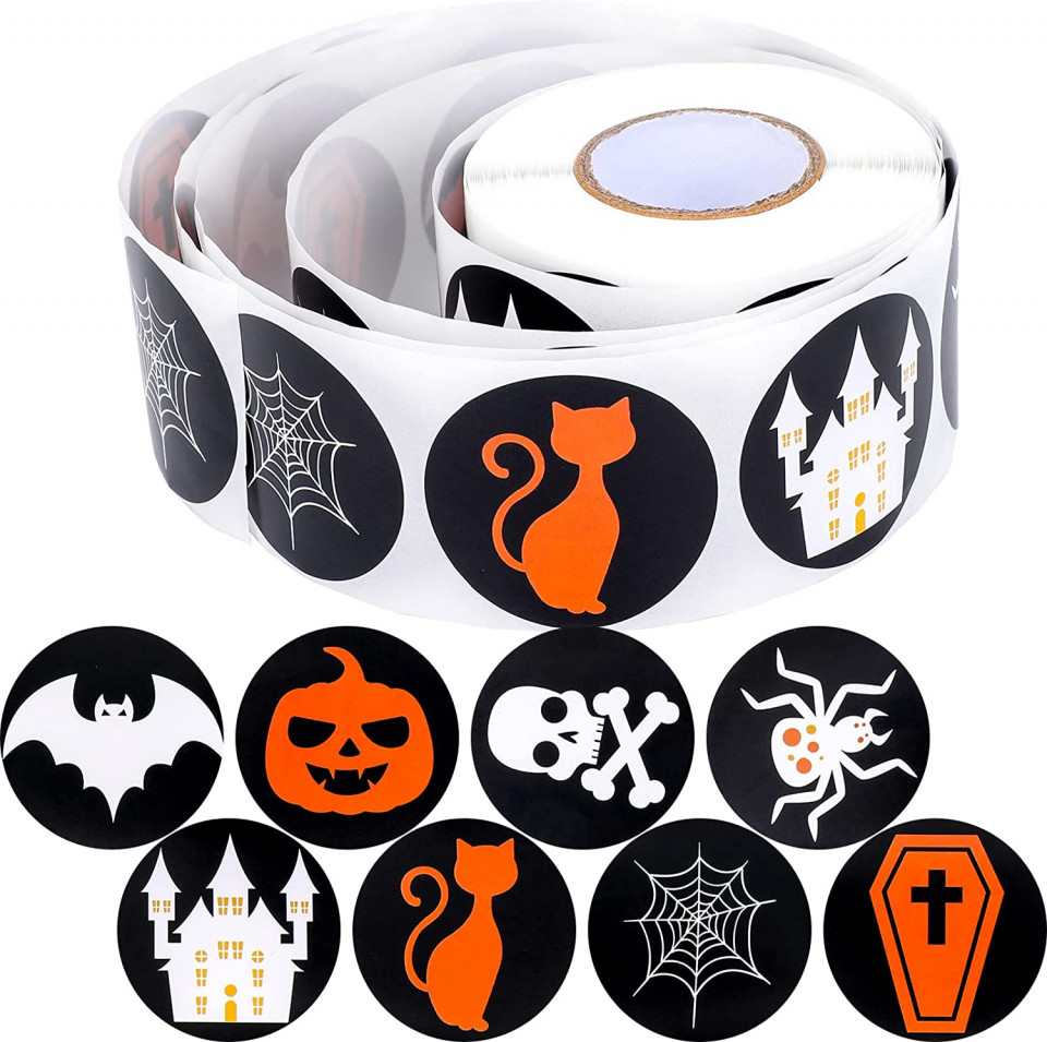 Rola cu 500 autocolante pentru Halloween Qpout, hartie, multicolor, 3,8 cm