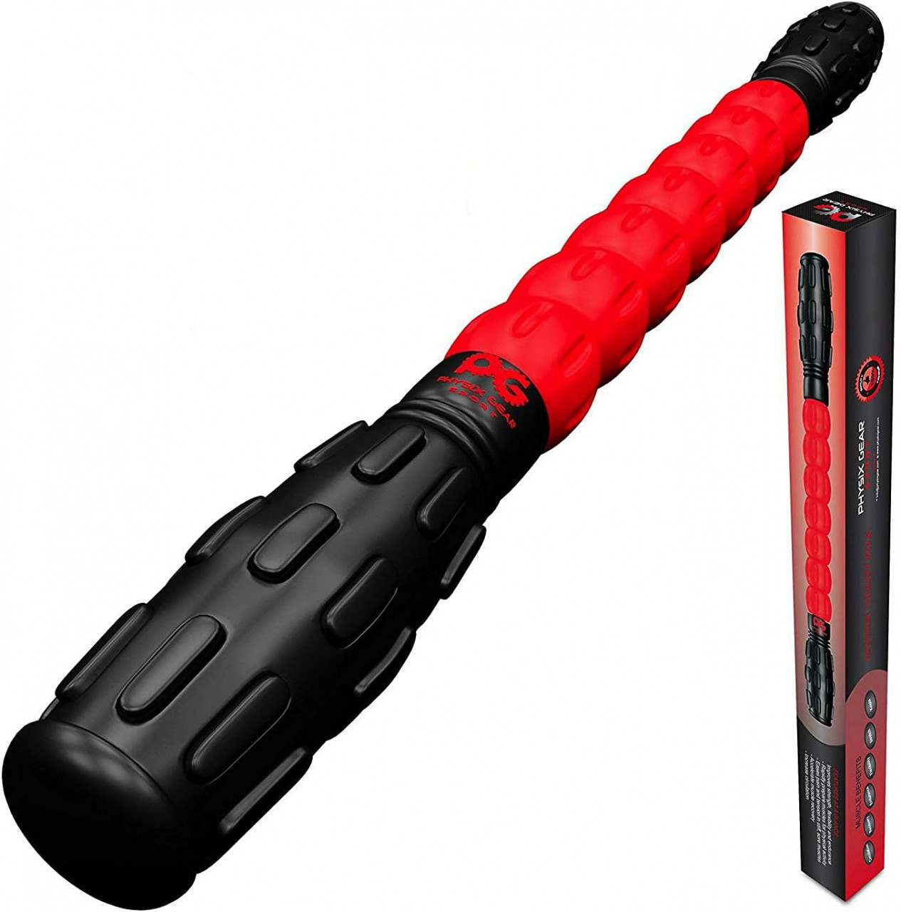 Rola de masaj muscular Physix Gear Sport, metal termoplastic, rosu, 45 x 5 x 5 cm