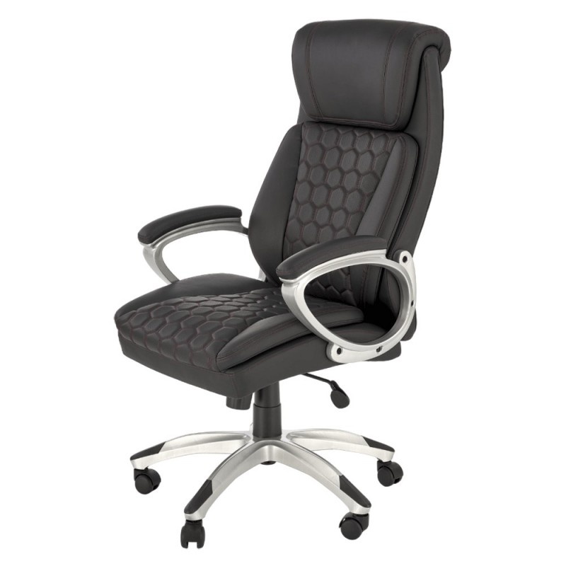 Scaun directorial HM Thomas, piele ecologica, mecanism de balansare, sarcina max 100 kg, brate tapitate, negru