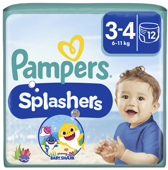 Scutece chilotel pentru apa Pampers Splashers Baby Shark Marimea 3, 6-11 kg, 12 buc, Resigilat, Grad A