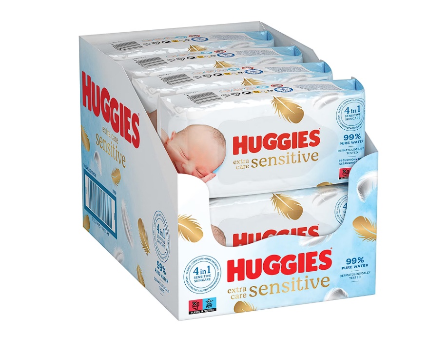 Servetele Umede Huggies Extra Care Sensitive, 8 pachete x 56, 448 buc, Resigilat, Grad B
