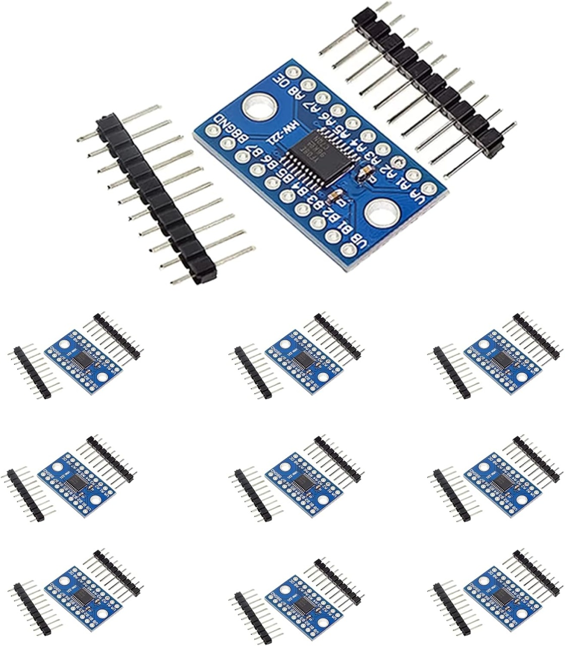 Set 10 module de conversie nivel logic TXS0108E cu 8 canale 10Gtek, metal, albastru/negru, 26,6 x 16,4 mm