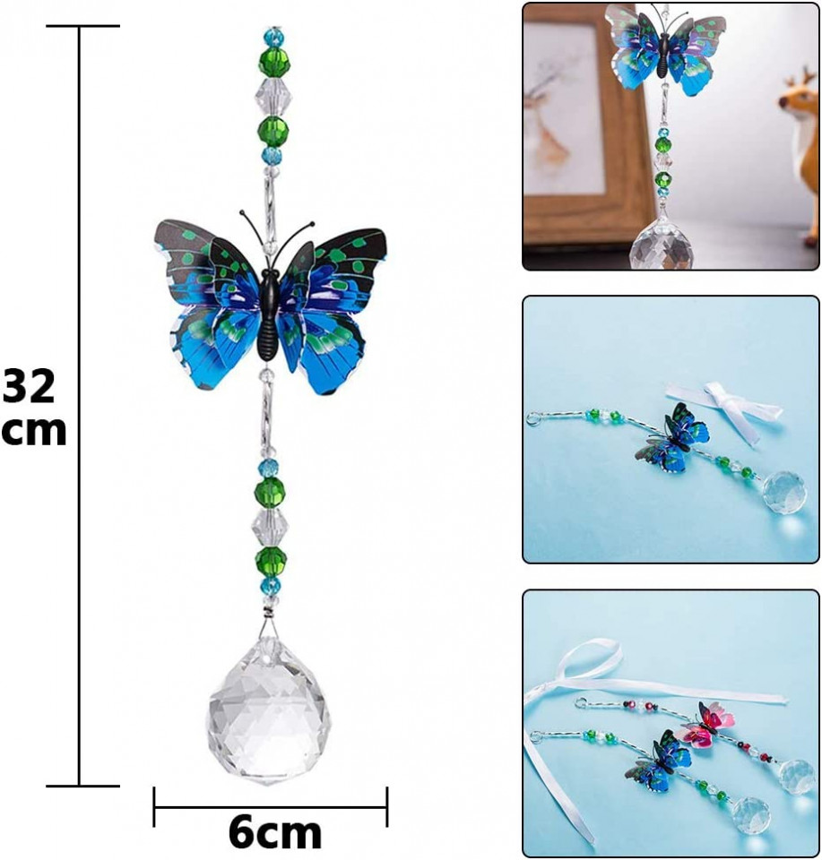Set 2 decoratiuni suspendate BESTZY, fluture, cristal, multicolor, 32 x 6 cm