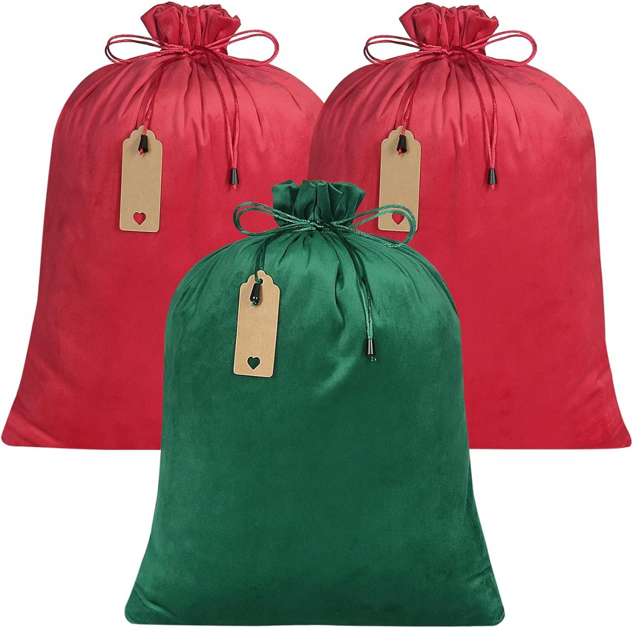 Set 3 saci pentru cadouri de Craciun Advantez, catifea, rosu/verde inchis, 41 x 50,5 cm
