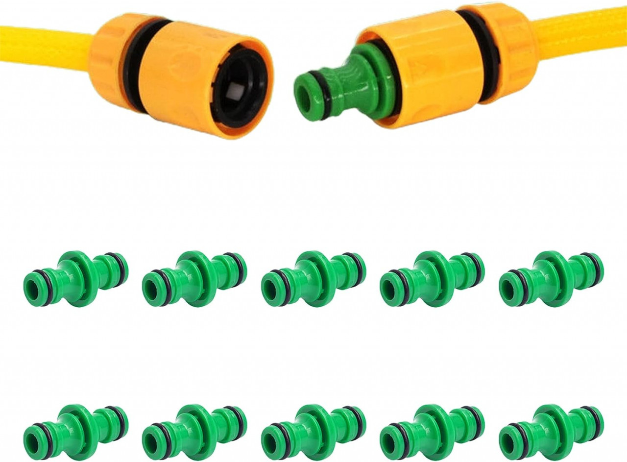 Set de 10 conectori pentru furtunul de gradina Kiuiom, plastic, verde, 50 mm