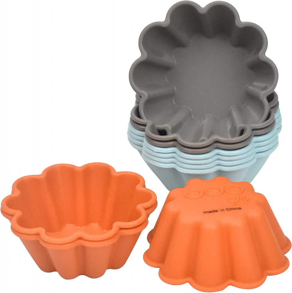 Poze Set de 10 forme pentru briose Wangjiangda, silicon, albastru/portocaliu/gri, 7,7 cm
