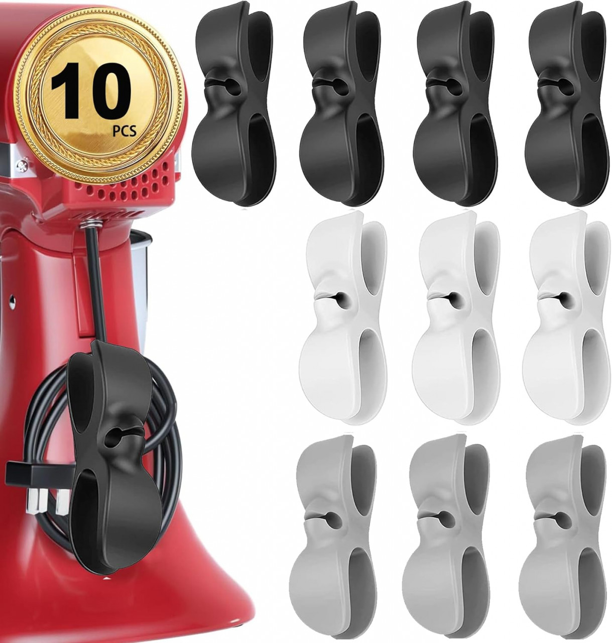 Set de 10 organizatoare autoadezive pentru cabluri VOLTGY, plastic, alb/gri/negru, 10,5 x 3 x 2,97 cm