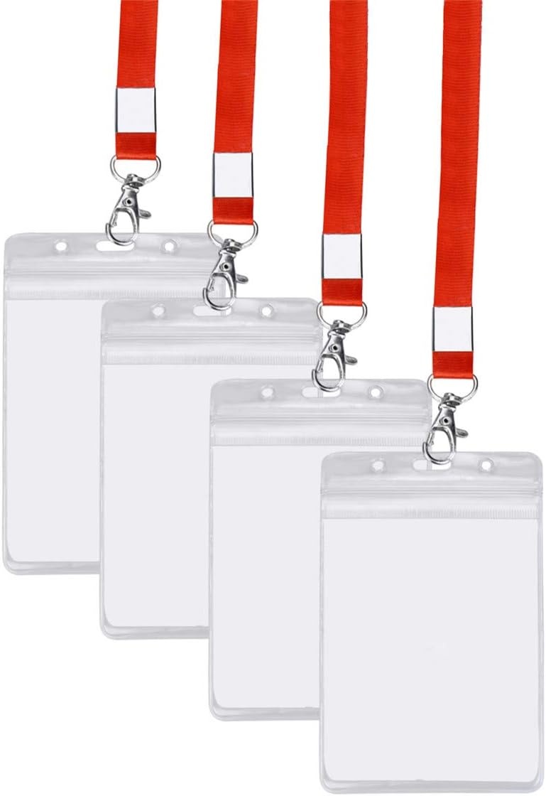 Set de 10 protectii cu snur pentru ecusoane Enenes, PVC/plastic, transparent/rosu, 10,3 x 6.5 cm