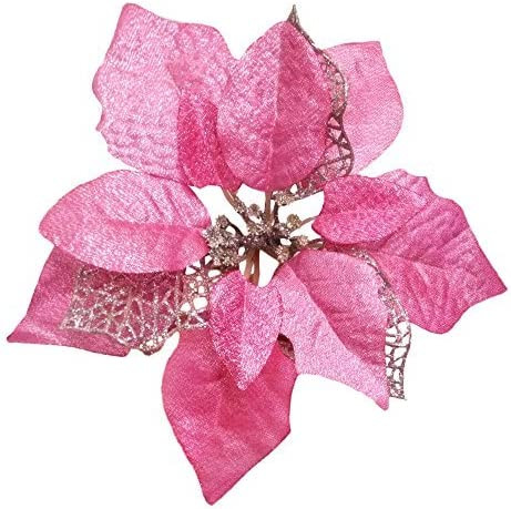 Set de 12 flori artificiale cu sclipici Crazy Night, roz, matase, 22,1 cm