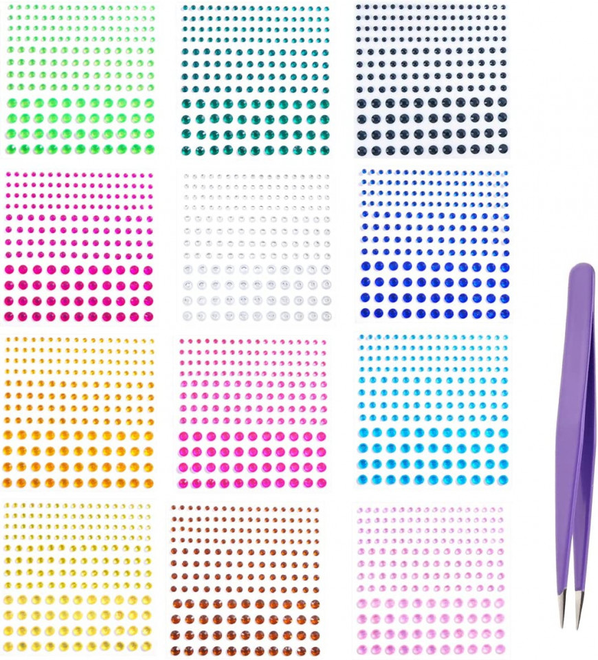 Set de 1200 strasuri pentru bijuterii ZHOUHON, acril, multicolor
