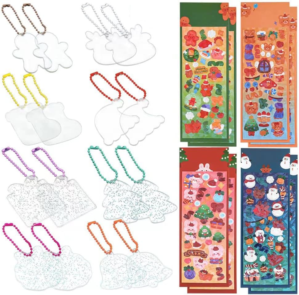 Set de 16 brelocuri si 240 stickere pentru Craciun Anyingkai, hartie/plastic, multicolor