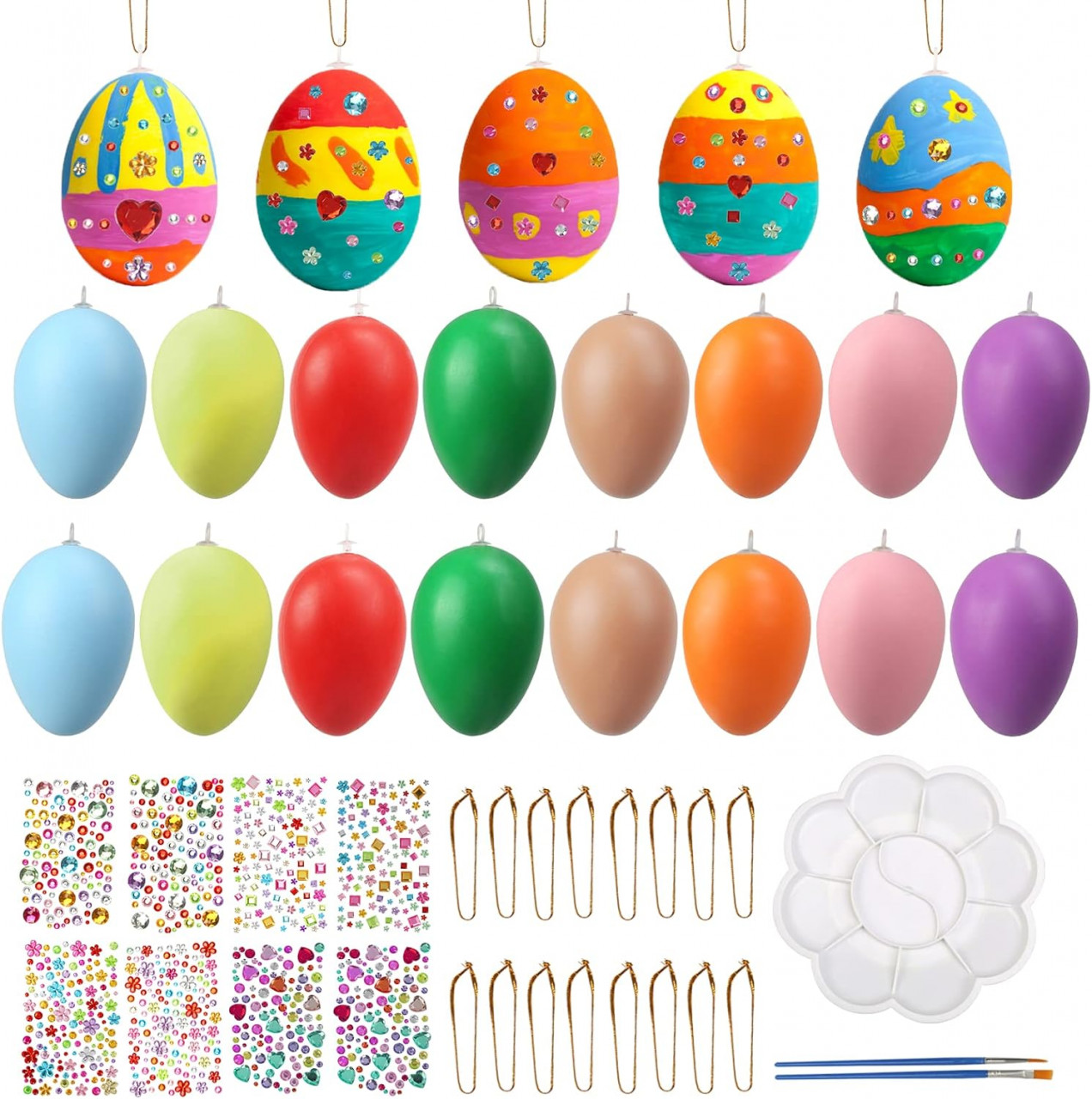 Set de 16 oua pentru Paste cu accesorii pentru decor LAMEK, plastic, multicolor, 6,5 x 4,1 cm