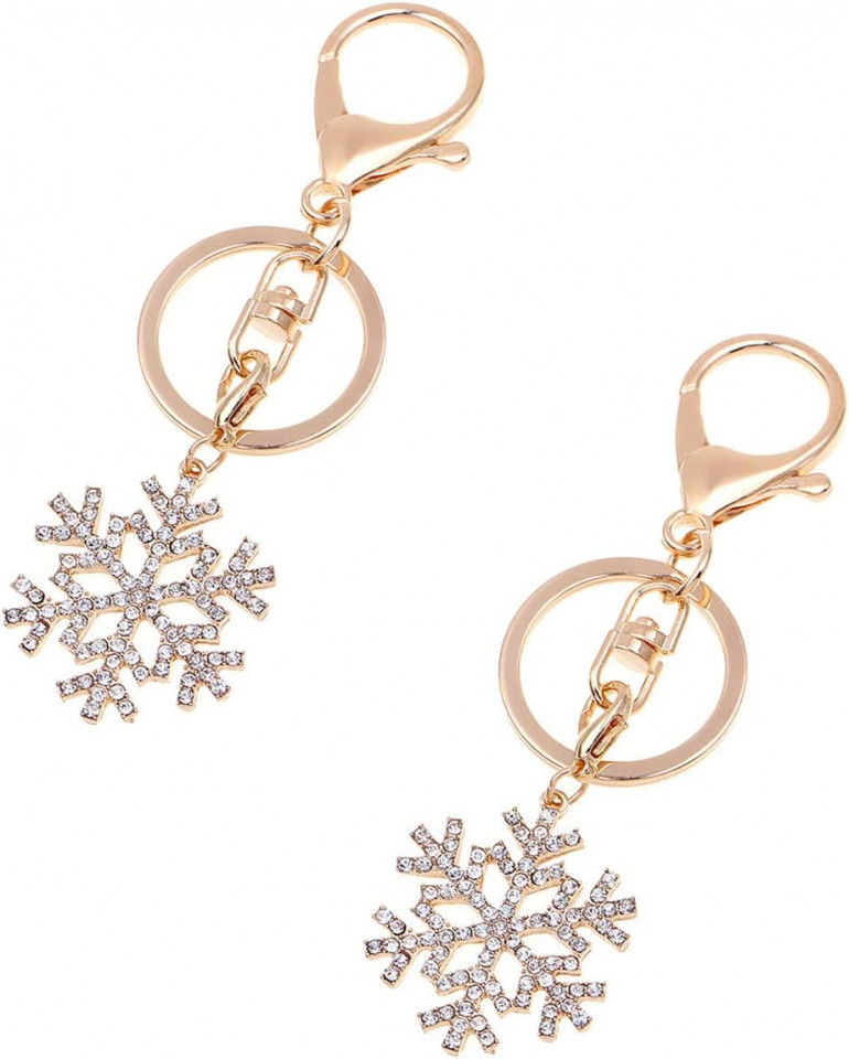 Set de 2 brelocuri de chei cu pandativ fulg DYWW, auriu, metal, 10,5 cm