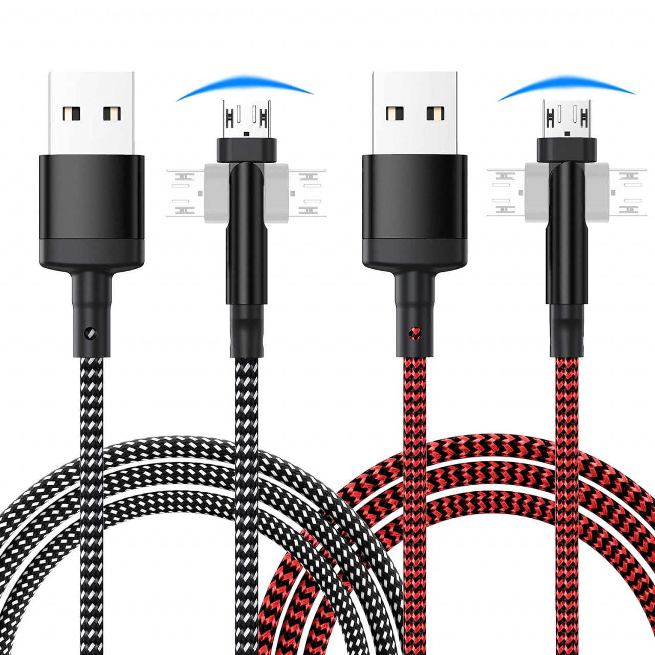 Set de 2 cabluri de incarcare MicroUSB Beyerhifi, nailon, alb/negru/rosu, 3 m