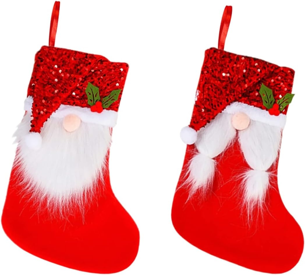 Set de 2 ciorapi pentru Craciun Meiyifan, panza, rosu/alb/verde, 37 x 24 cm