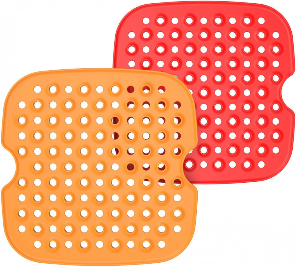 Set de 2 covorase pentru friteuza Fanmuran, silicon, rosu/portocaliu, 21,5 x 21, 5 cm