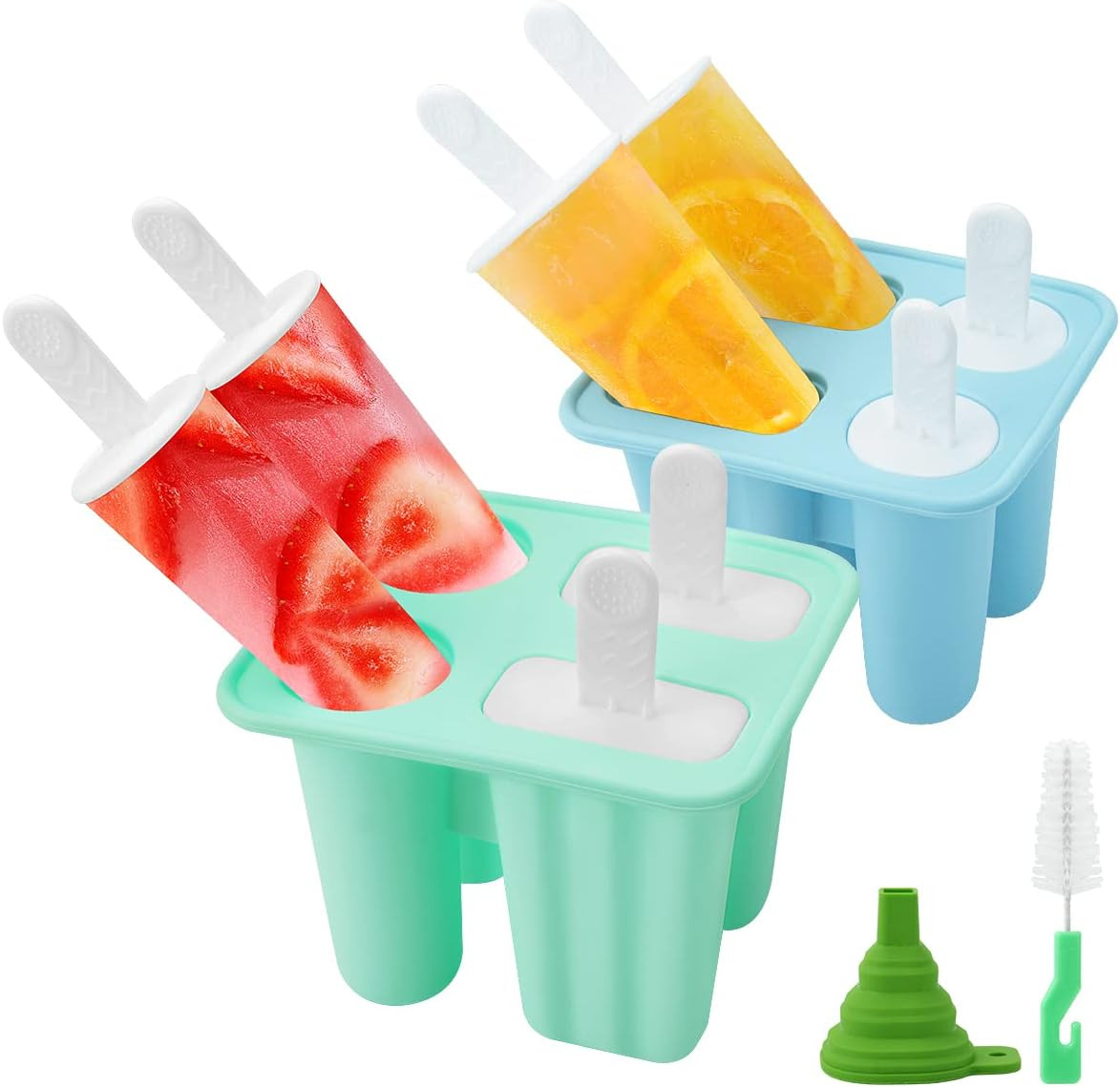 Set de 2 forme pentru inghetata Philorn, silicon/plastic, albastru/verde/alb, 12 x 10 x 9 cm