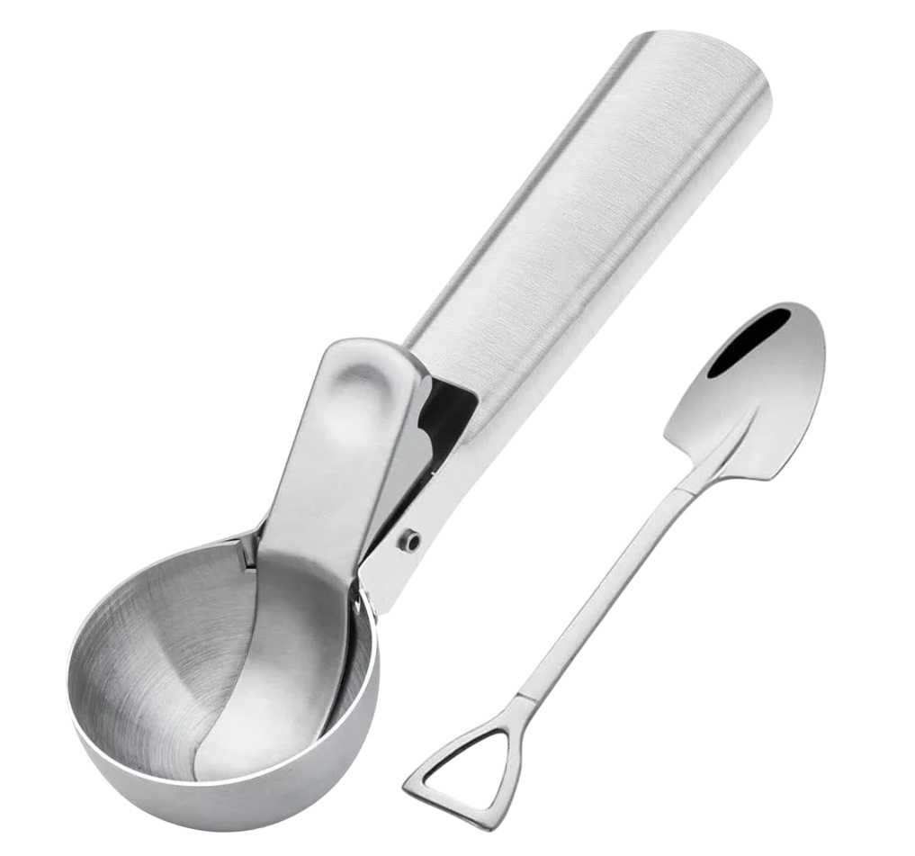 Set de 2 linguri pentru inghetata KECRULV, otel inoxidabil, argintiu, 19 x 5,9 cm / 15, 5 cm