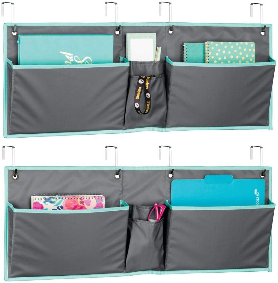 Set de 2 organizatoare suspendate mDesign, poliester, gri/albastru deschis, 78,7 x 5,1 x 30,5 cm