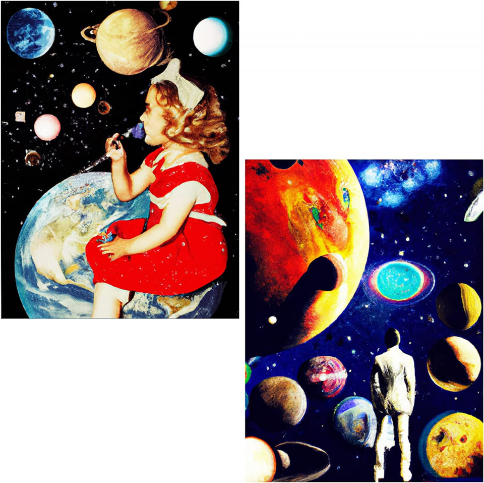 Set de 2 picturi cu diamante Ginfonr, multicolor, 30 x 40 cm