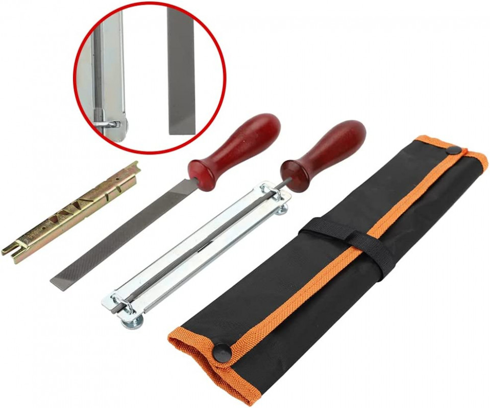 Poze Set de 2 pile pentru ascutire lant de drujba SALVATOR, otel/lemn, rosu/argintiu