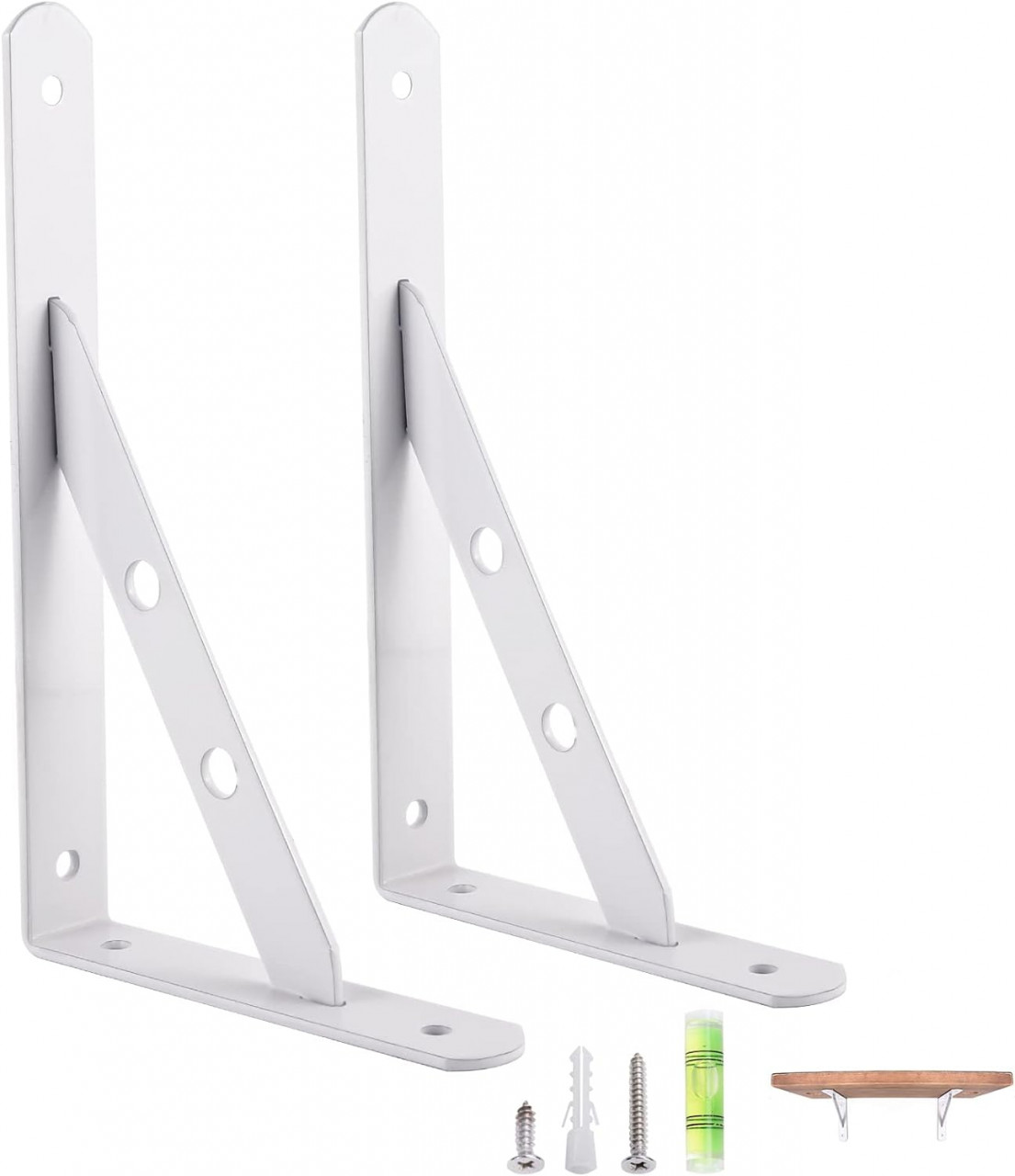 Set de 2 suporturi pentru raft cu accesorii de montare GoYonder, metal, alb, 200 x 12 mm