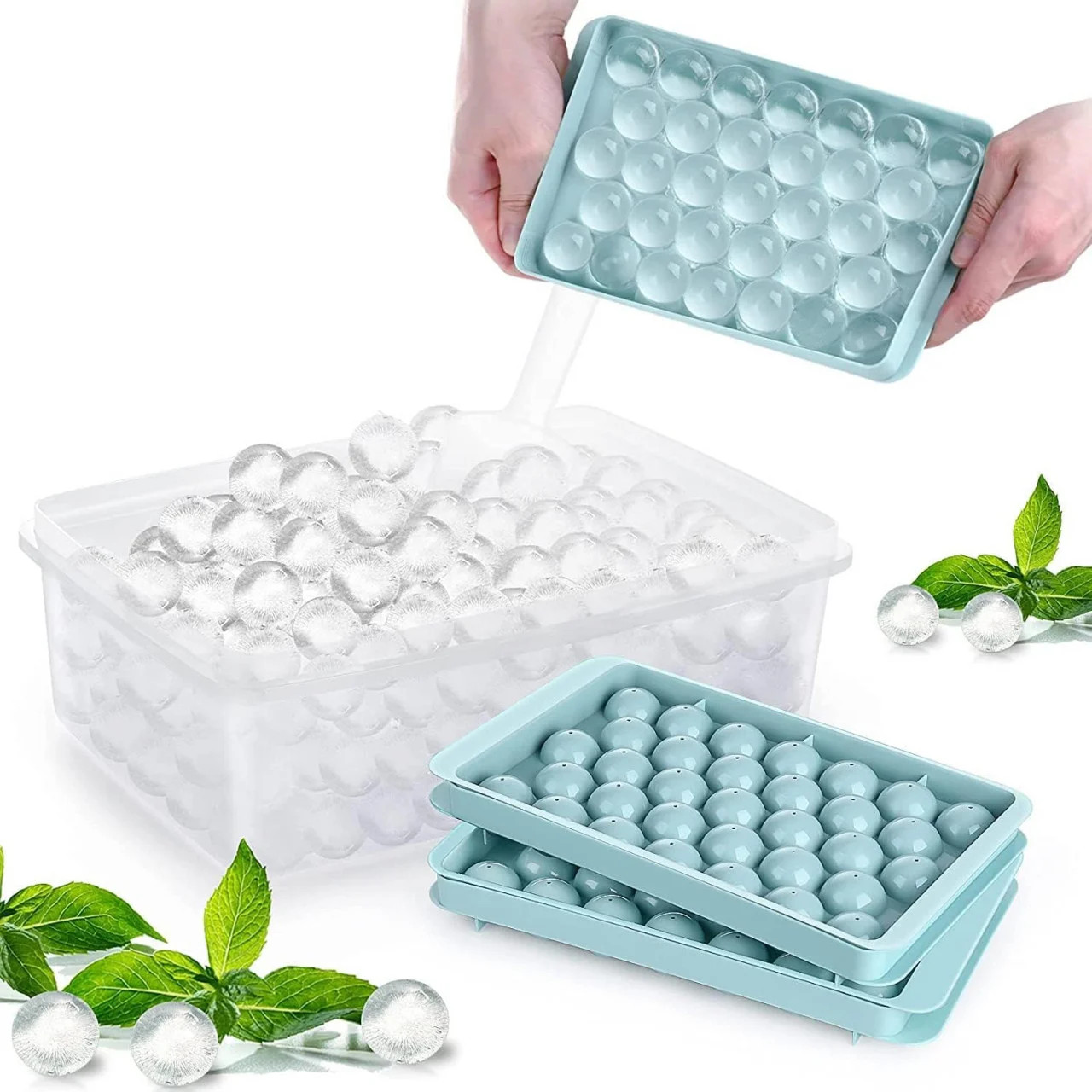 Set de 2 tavi pentru cuburi de gheata Theuwnee, silicon, albastru, 25 x 14 x 3 cm