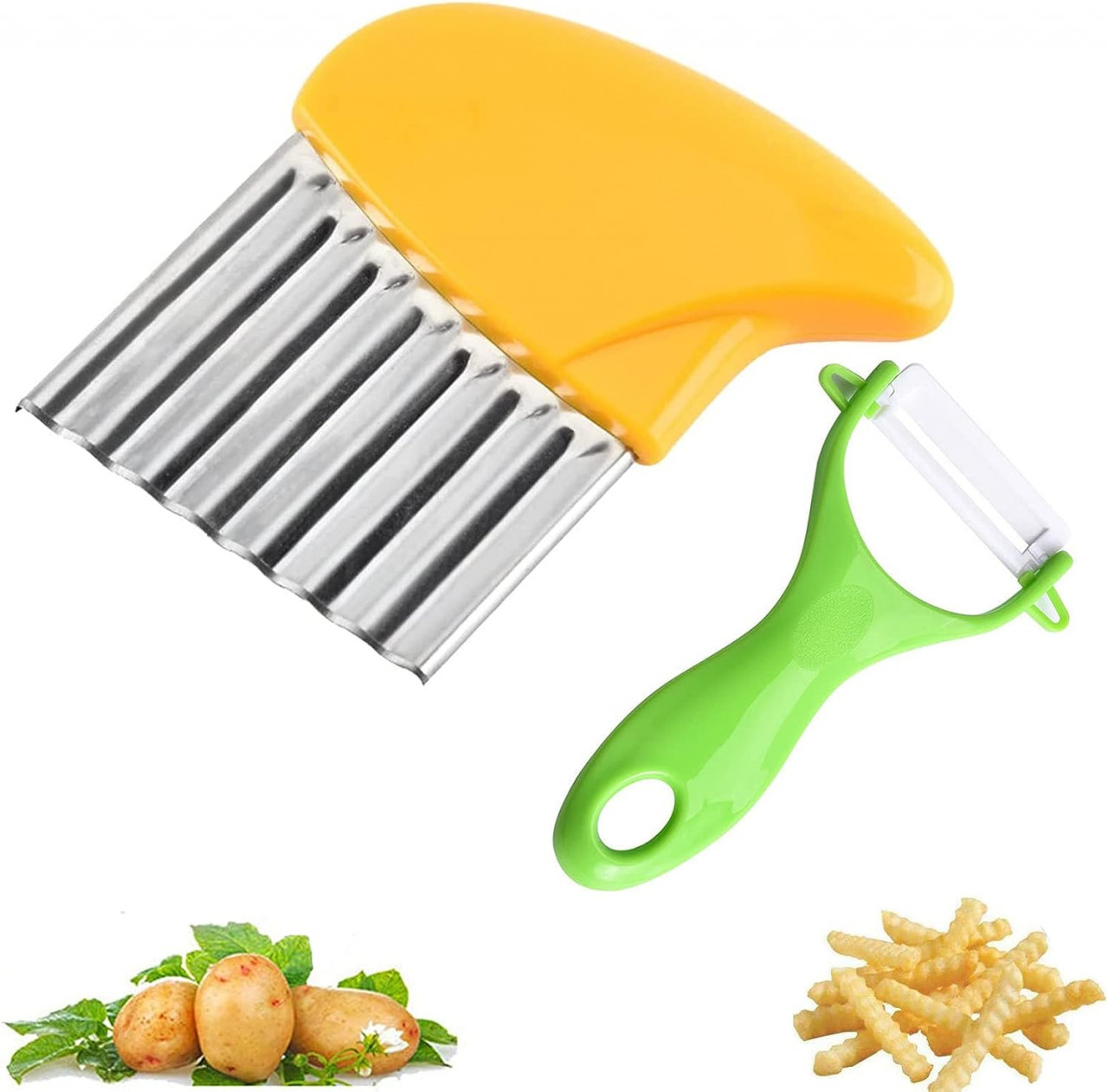 Set de 2 ustensile pentru curatat legume AOTOPYU, plastic/otel inoxidabi, galben/verde/argintiu, 10 x 11 cm / 8 x 12 cm